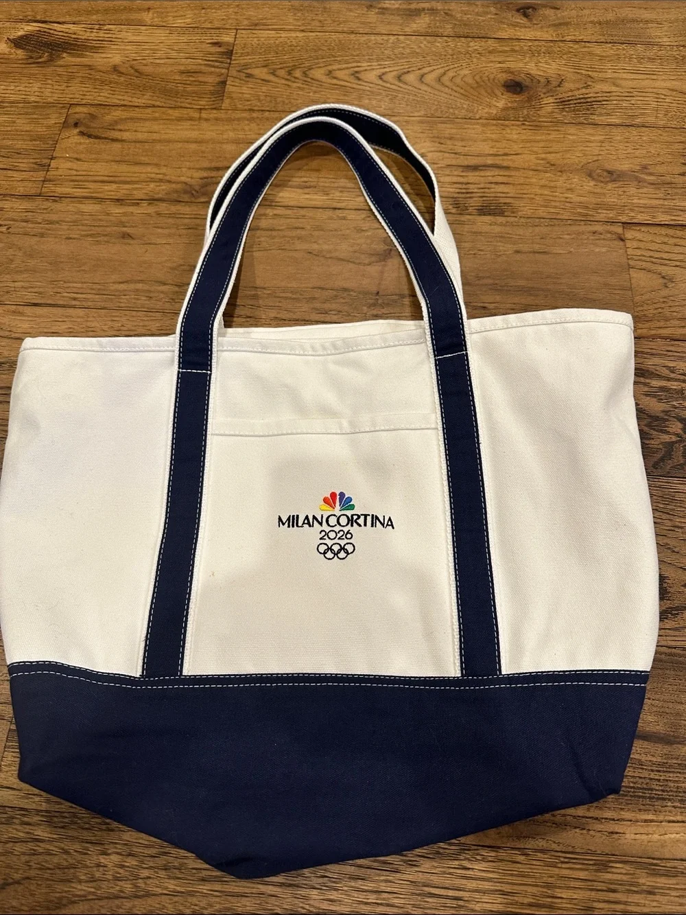 Milano Cortina 2026 Olympic White & Navy Canvas Tote Bag